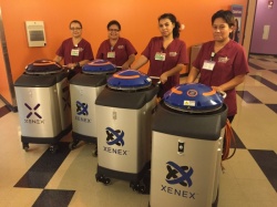 CHLA Environmental Services staff combine the UV light of the Xenex robots with...
