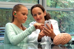 The minisensor system in future use: The sensor is placed in the ear, and a...