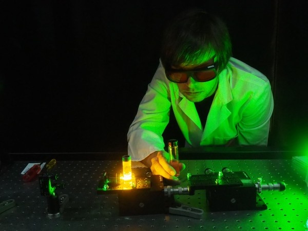 Dr Erik Schartner demonstrating an experimental system for the cancer optical...