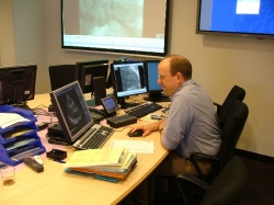 Jan Brouwer, cardiologist at the Medical Centre Leeuwarden, receiving images...