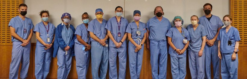 Members of the xenotransplant surgical team at NYU Langone Health. From left: ...