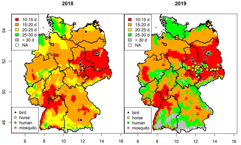 Räumliches Risiko der Übertragung des West-Nil-Virus (WNV) in Deutschland...
