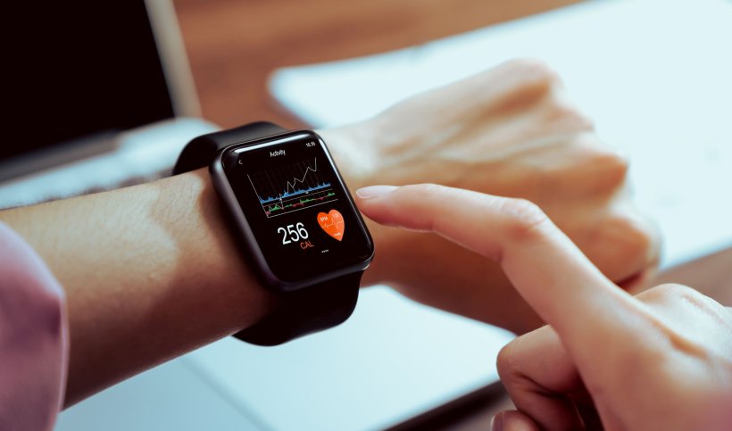 Smartwatch with health app on the screen.