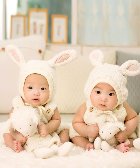 twin babies in bunny costume