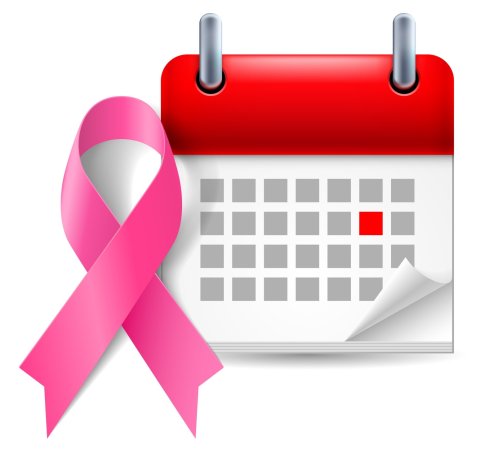 calendar icon with pink ribbon breast cancer symbol